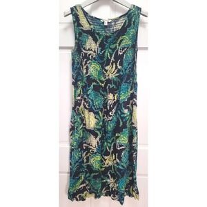 Croft & Barrow Smocked Sleeveless 100% Rayon Black Tropical Floral Midi Dress XL